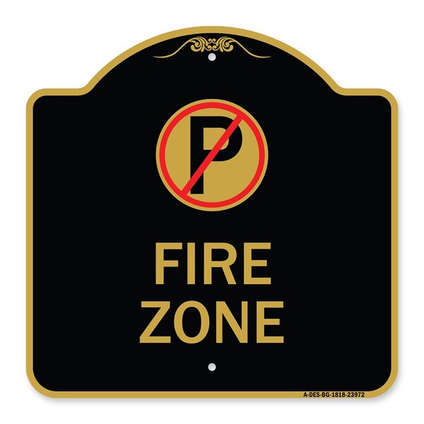 Signmission Fire Zone No Parking, Black & Gold 18inx18in Aluminum Sign, 18" L, 18" H, BG-1818-23972 A-DES-BG-1818-23972 - main